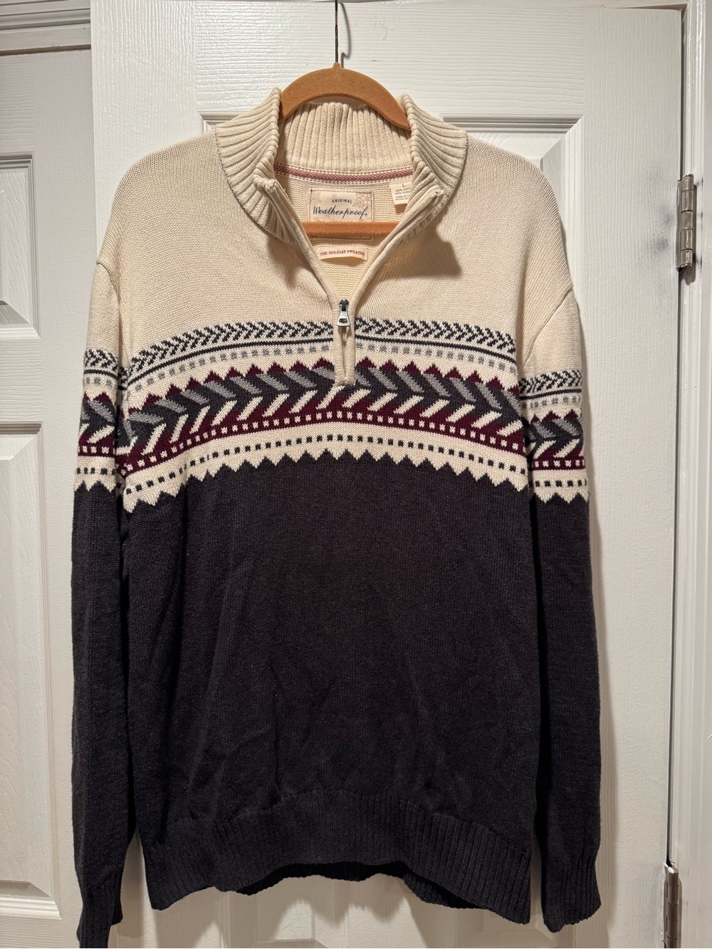 Weatherproof Men's Half-Zip Fair Isle Sweater - Cream & Black